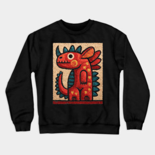 Folk Art Dino - A Friendly Dinosaur Crewneck Sweatshirt