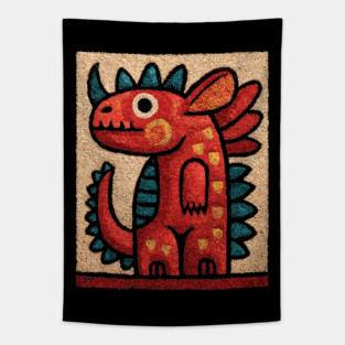 Folk Art Dino - A Friendly Dinosaur Tapestry