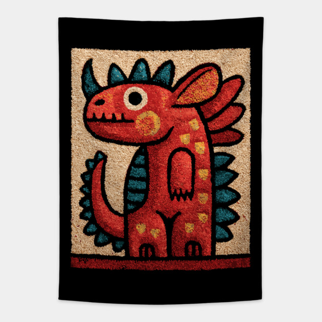 Folk Art Dino - A Friendly Dinosaur Tapestry by TuncGK