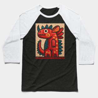 Folk Art Dino - A Friendly Dinosaur Baseball T-Shirt