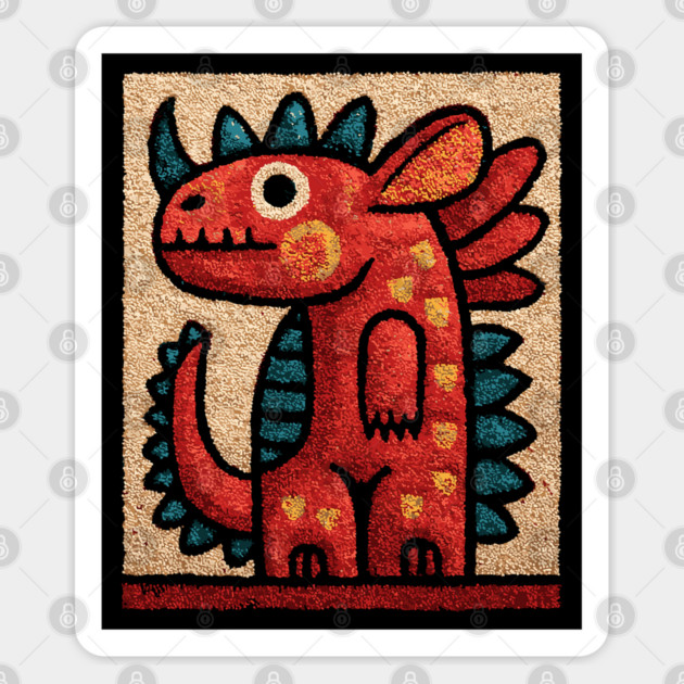 Folk Art Dino - A Friendly Dinosaur Sticker by TuncGK
