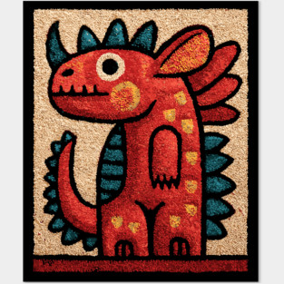Folk Art Dino - A Friendly Dinosaur Posters and Art