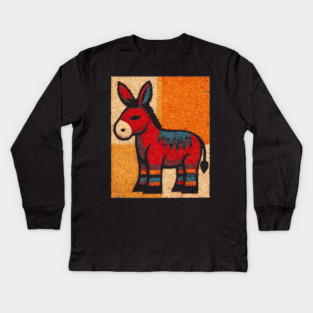 Stubbornly Cute - Folk Art Donkey Kids Long Sleeve T-Shirt
