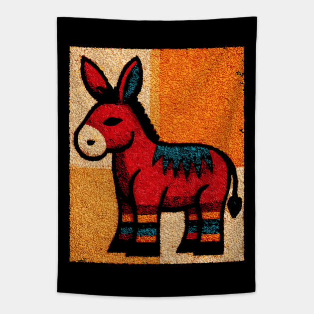 Stubbornly Cute - Folk Art Donkey Tapestry by TuncGK