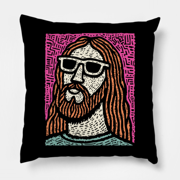 Psychedelic Savior - Retro Pop Art Jesus Pillow by TuncGK