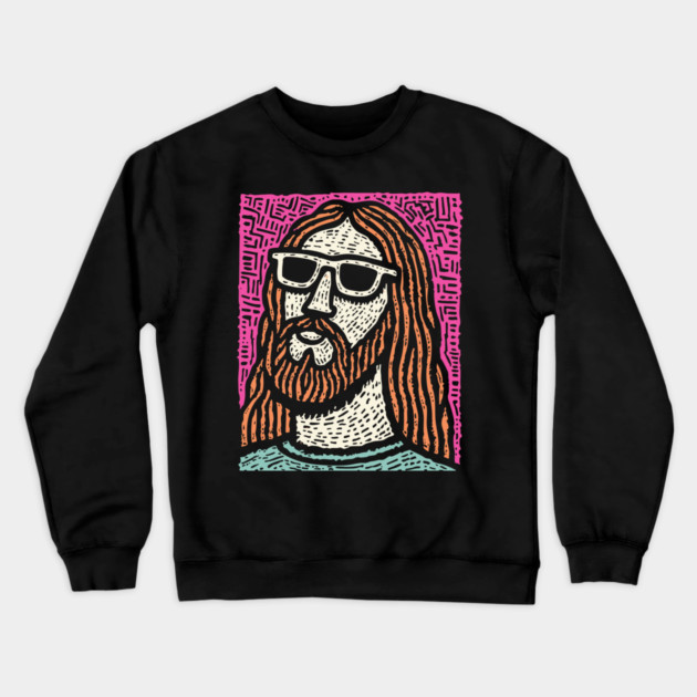 Psychedelic Savior - Retro Pop Art Jesus Crewneck Sweatshirt by TuncGK