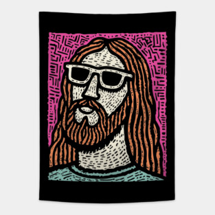 Psychedelic Savior - Retro Pop Art Jesus Tapestry