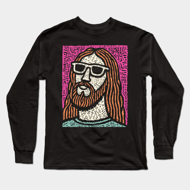 Psychedelic Savior - Retro Pop Art Jesus Long Sleeve T-Shirt by TuncGK