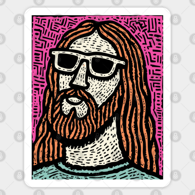 Psychedelic Savior - Retro Pop Art Jesus Sticker by TuncGK