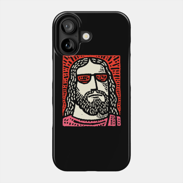 Sacred Cool - Linocut Hippie Jesus Phone Case by TuncGK