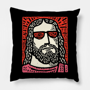 Sacred Cool - Linocut Hippie Jesus Pillow