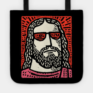 Sacred Cool - Linocut Hippie Jesus Tote