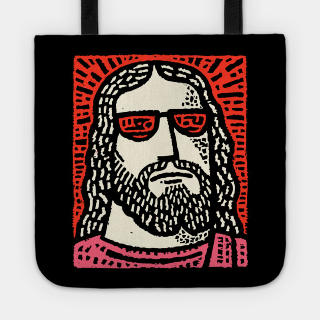 Sacred Cool - Linocut Hippie Jesus Tote by TuncGK
