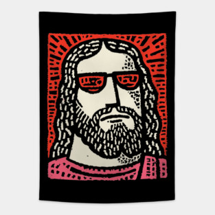 Sacred Cool - Linocut Hippie Jesus Tapestry