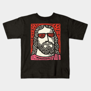 Sacred Cool - Linocut Hippie Jesus Kids T-Shirt