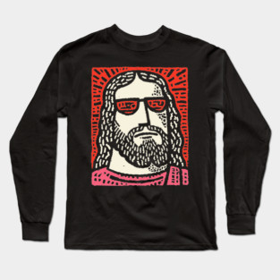 Sacred Cool - Linocut Hippie Jesus Long Sleeve T-Shirt