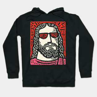 Sacred Cool - Linocut Hippie Jesus Hoodie
