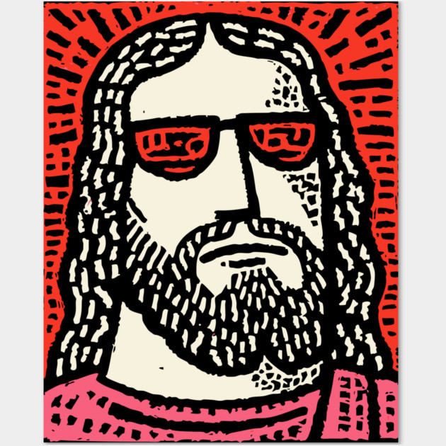 Sacred Cool - Linocut Hippie Jesus Wall Art by TuncGK