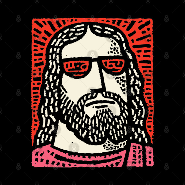 Sacred Cool - Linocut Hippie Jesus by TuncGK