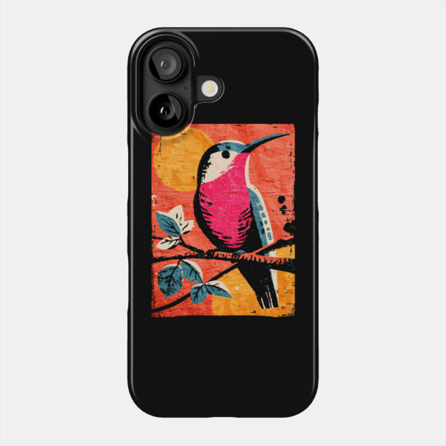 Nectar - Vibrant Hummingbird Linocut Phone Case by TuncGK