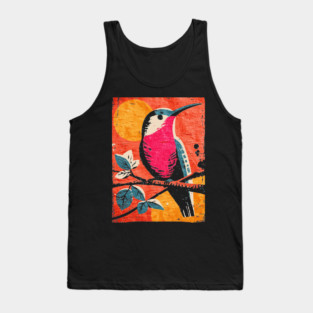 Nectar - Vibrant Hummingbird Linocut Tank Top