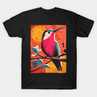 Nectar - Vibrant Hummingbird Linocut T-Shirt