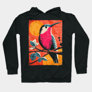Nectar - Vibrant Hummingbird Linocut Hoodie