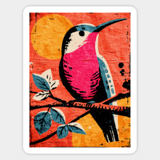 Nectar - Vibrant Hummingbird Linocut Sticker