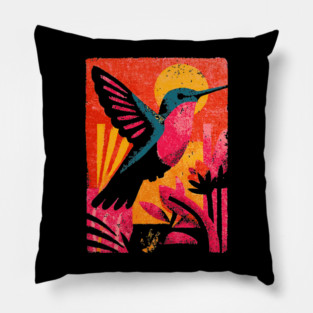 Tropical Jewel - Retro Hummingbird Pillow