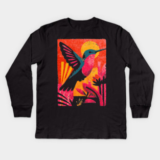 Tropical Jewel - Retro Hummingbird Kids Long Sleeve T-Shirt
