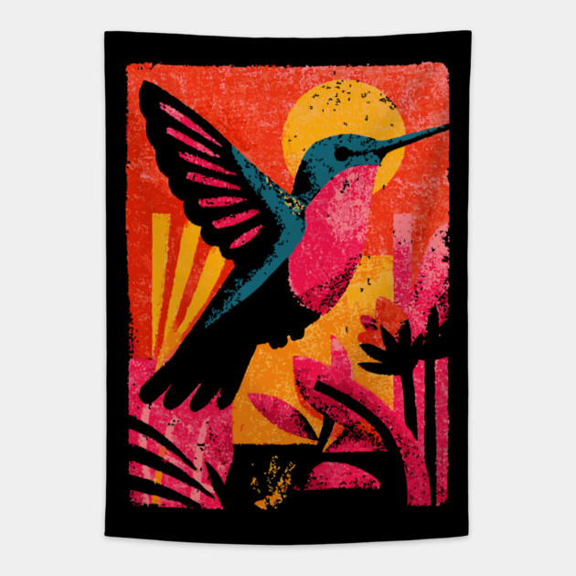 Tropical Jewel - Retro Hummingbird Tapestry by TuncGK