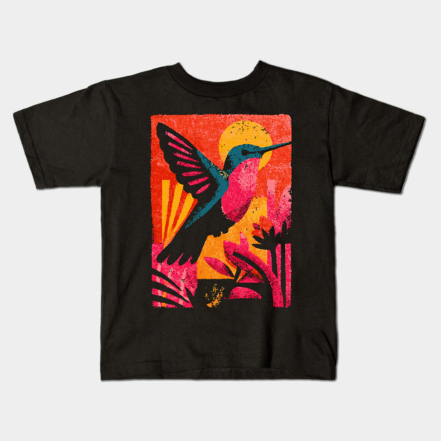 Tropical Jewel - Retro Hummingbird Kids T-Shirt by TuncGK