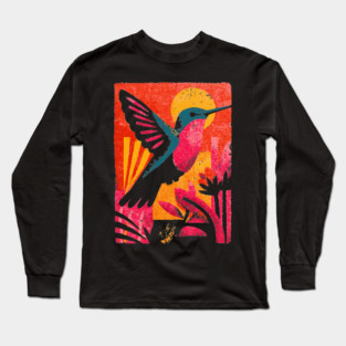 Tropical Jewel - Retro Hummingbird Long Sleeve T-Shirt