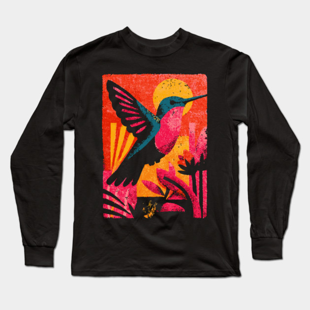 Tropical Jewel - Retro Hummingbird Long Sleeve T-Shirt by TuncGK