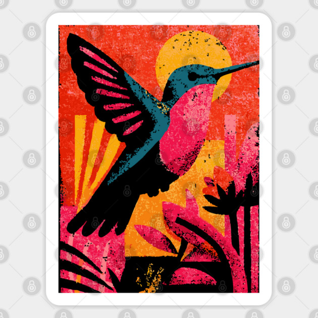 Tropical Jewel - Retro Hummingbird Sticker by TuncGK
