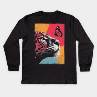 Jungle Serenity - Jaguar and Butterfly Kids Long Sleeve T-Shirt