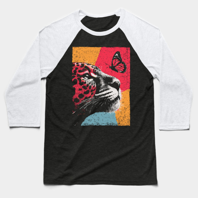 Jungle Serenity - Jaguar and Butterfly Baseball T-Shirt by TuncGK