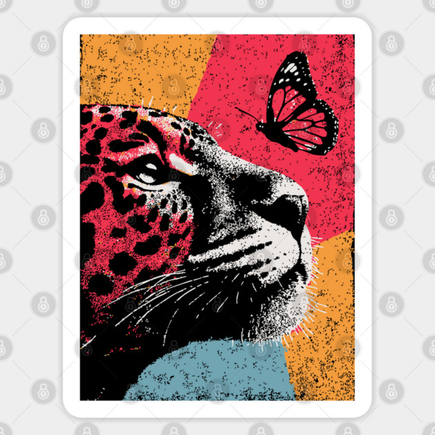 Jungle Serenity - Jaguar and Butterfly Sticker by TuncGK