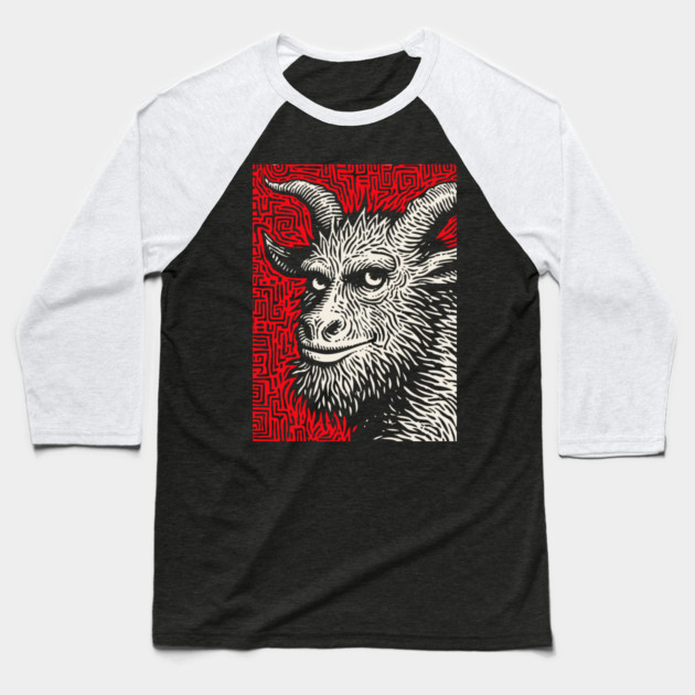 Krampusnacht - Folk Art Krampus Baseball T-Shirt by TuncGK