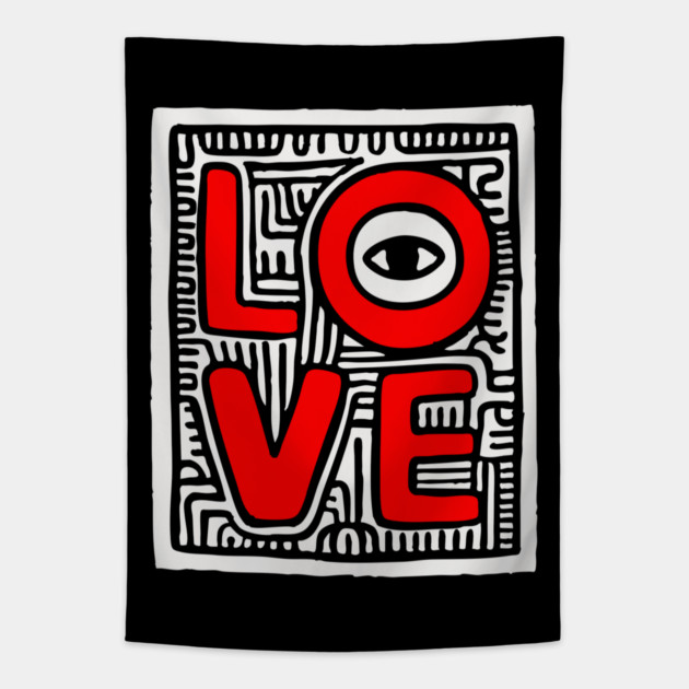 LOVE - Bold Pop Art Graphic Tapestry by TuncGK
