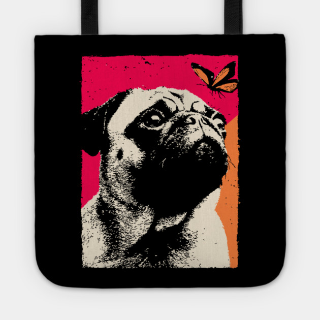 A Pug's Wonder - Dog and Butterfly Tote by TuncGK