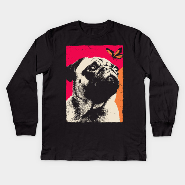 A Pug's Wonder - Dog and Butterfly Kids Long Sleeve T-Shirt by TuncGK