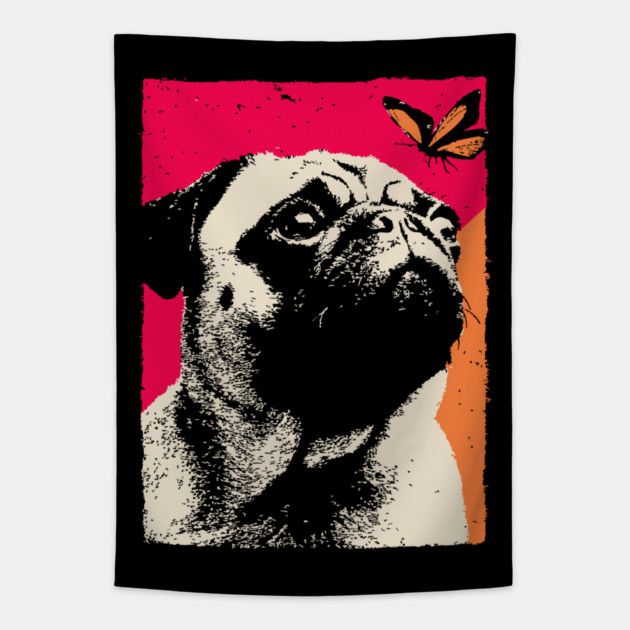 A Pug's Wonder - Dog and Butterfly Tapestry by TuncGK