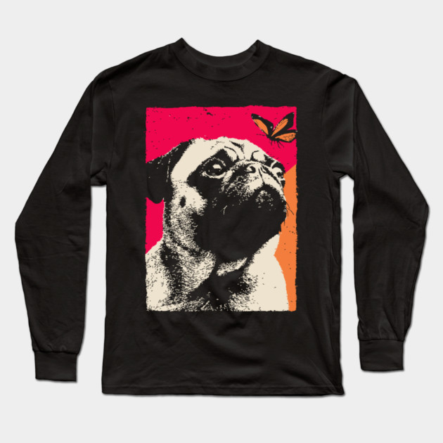 A Pug's Wonder - Dog and Butterfly Long Sleeve T-Shirt by TuncGK