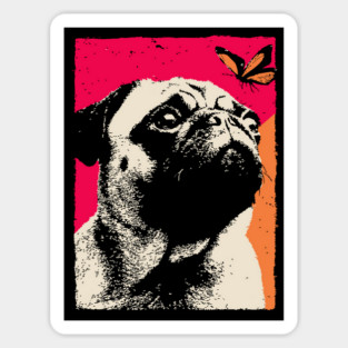 A Pug's Wonder - Dog and Butterfly Magnet