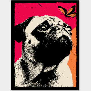A Pug's Wonder - Dog and Butterfly Posters and Art