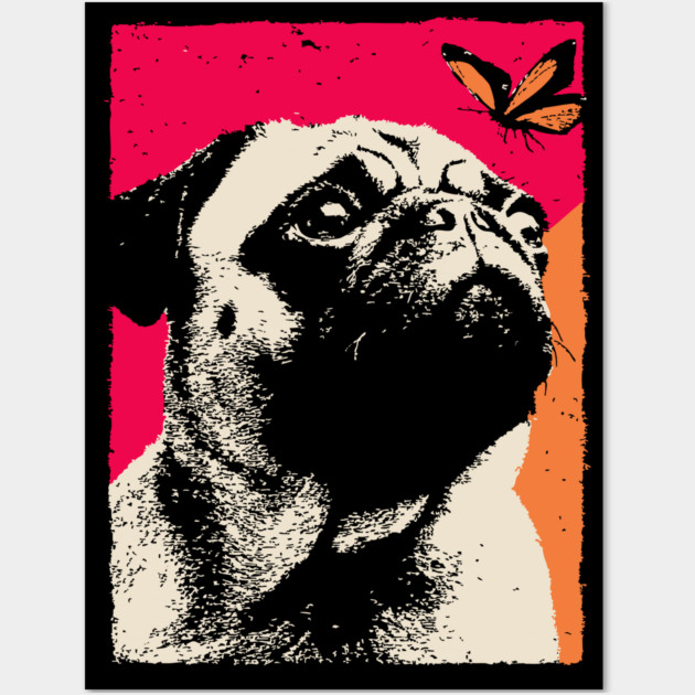 A Pug's Wonder - Dog and Butterfly Wall Art by TuncGK