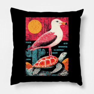 Coastal Companions - Seagull and Turtle Pillow
