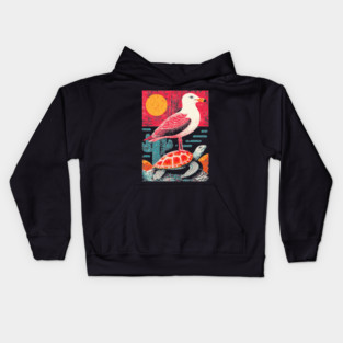 Coastal Companions - Seagull and Turtle Kids Hoodie
