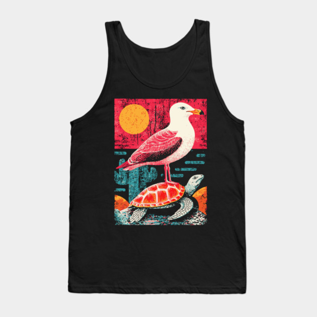Coastal Companions - Seagull and Turtle Tank Top by TuncGK